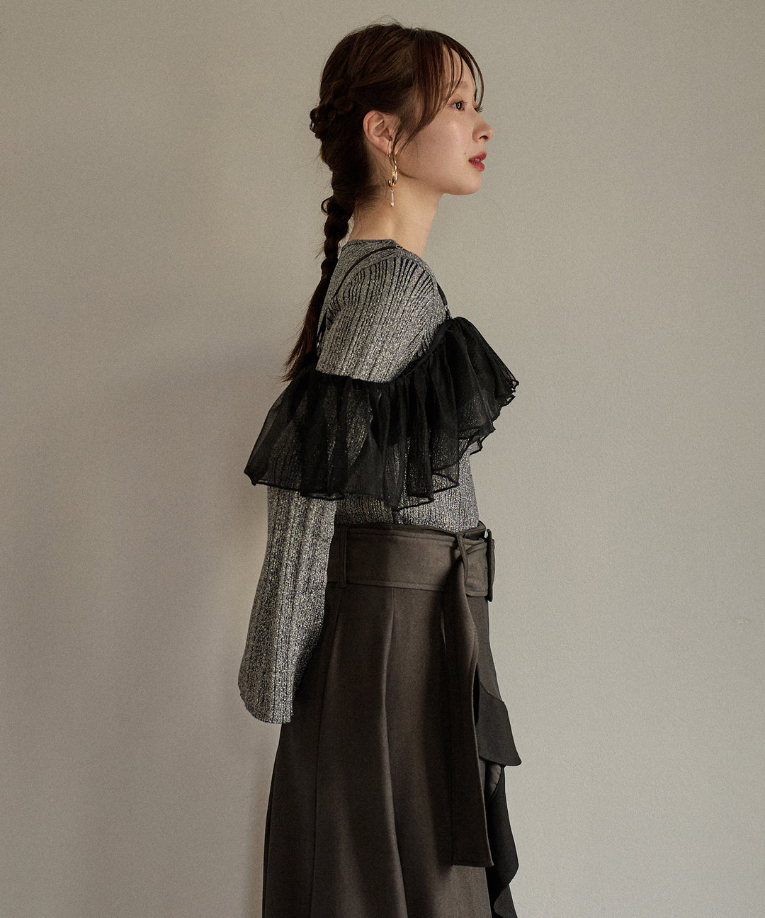 flare sleeve rib knit / フレアスリーブリブニット – favclo
