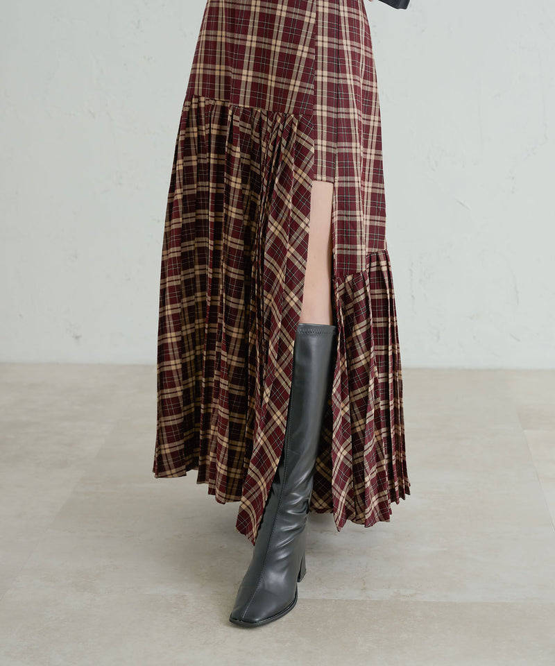 【Last7点以下】【imyuu】Bias Pleated Check Skirt / チェックバイアスプリーツスカート