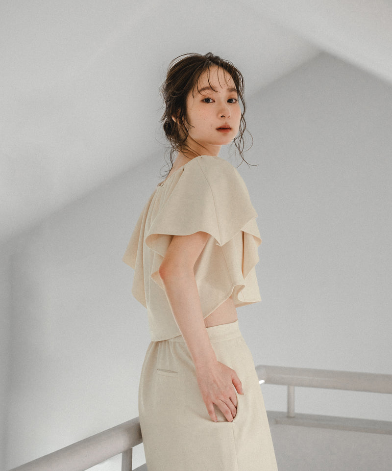 linen blend frill tops / リネンブレンドフリルトップス