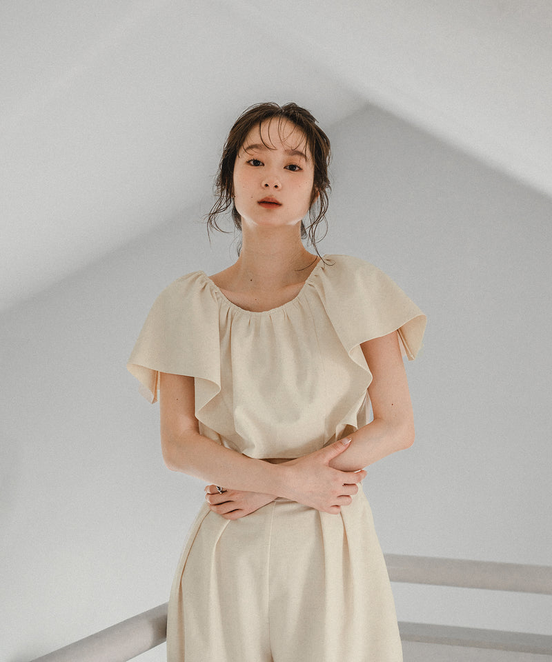 linen blend frill tops / リネンブレンドフリルトップス