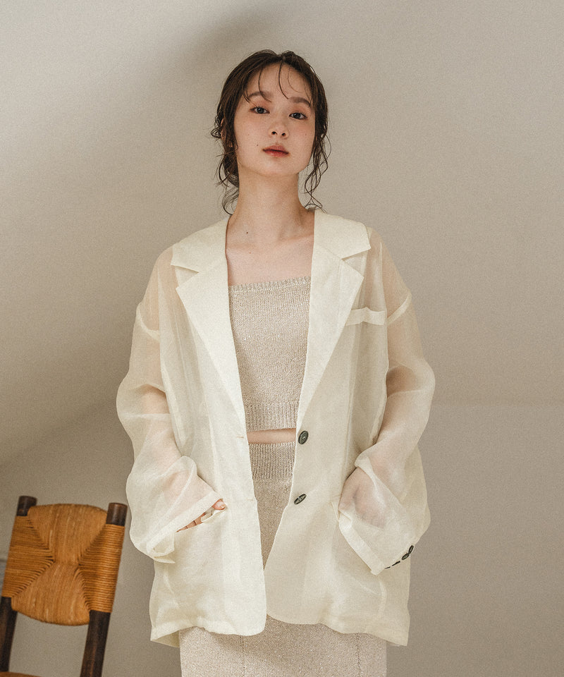 shell like button sheer jacket / シェル調ボタンシアージャケット