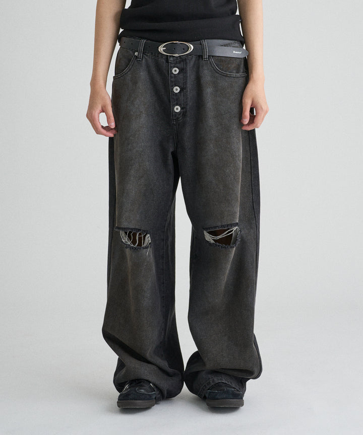 WIDE LOOSE DAMAGE MUD DENIM/ワイドルーズダメージマッドデニム – favclo.