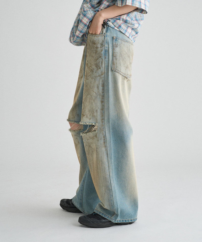 WIDE LOOSE DAMAGE MUD DENIM/ワイドルーズダメージマッドデニム