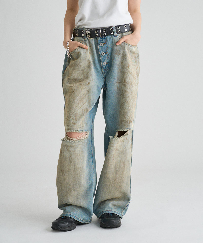 WIDE LOOSE DAMAGE MUD DENIM/ワイドルーズダメージマッドデニム