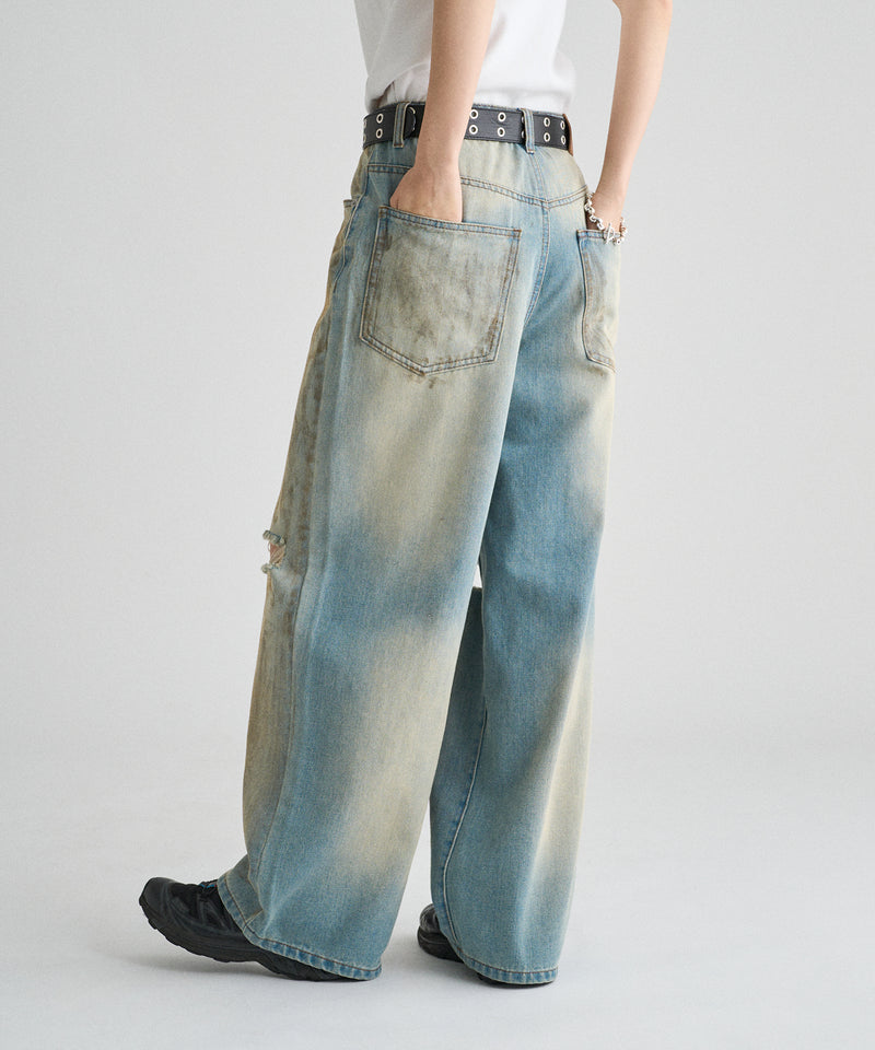 WIDE LOOSE DAMAGE MUD DENIM/ワイドルーズダメージマッドデニム