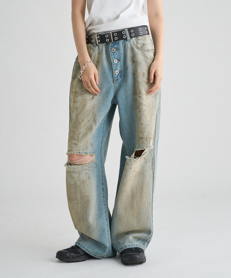 WIDE LOOSE DAMAGE MUD DENIM/ワイドルーズダメージマッドデニム