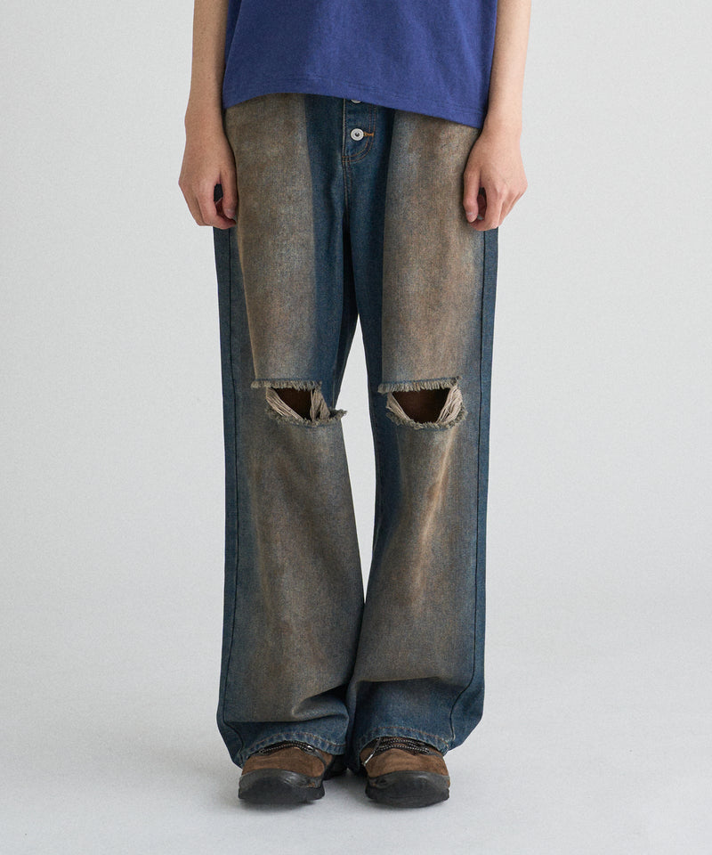 WIDE LOOSE DAMAGE MUD DENIM/ワイドルーズダメージマッドデニム