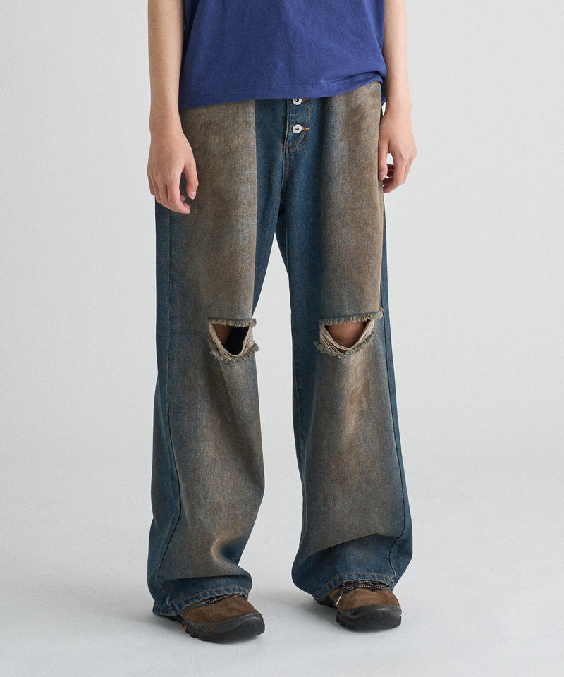 WIDE LOOSE DAMAGE MUD DENIM/ワイドルーズダメージマッドデニム