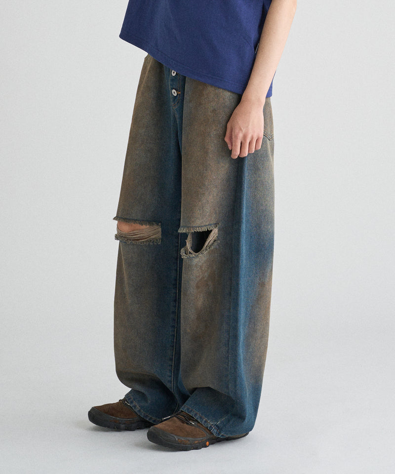 WIDE LOOSE DAMAGE MUD DENIM/ワイドルーズダメージマッドデニム