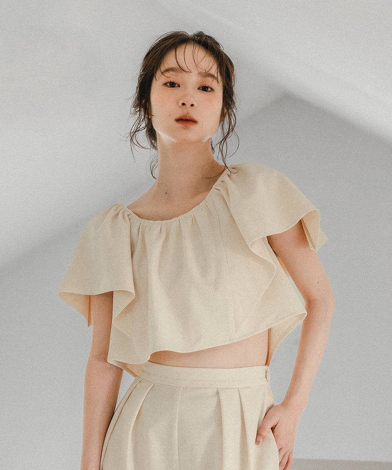 linen blend frill tops / リネンブレンドフリルトップス