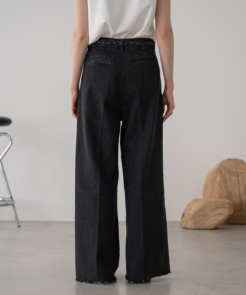 【新色追加】【selleglant｜セレグランテ】CUT OFF WIDE STRAIGHT DENIM PANTS/カットオフワイドストレートデニムパンツ