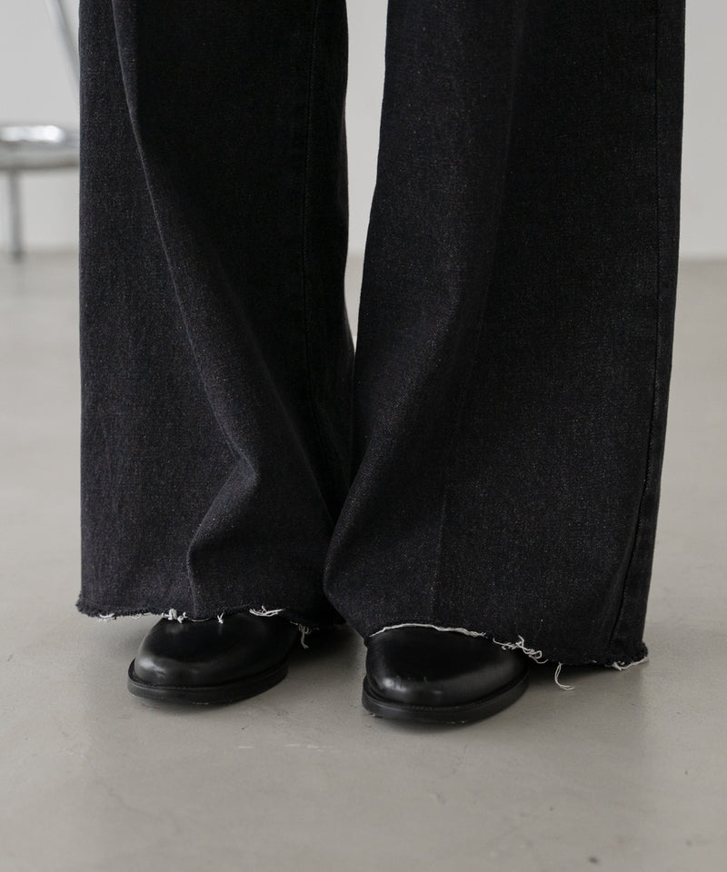 【新色追加】【selleglant｜セレグランテ】CUT OFF WIDE STRAIGHT DENIM PANTS/カットオフワイドストレートデニムパンツ