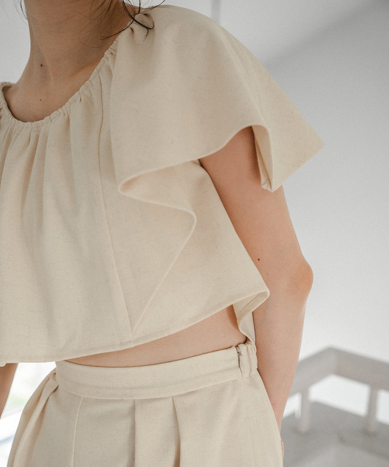 linen blend frill tops / リネンブレンドフリルトップス