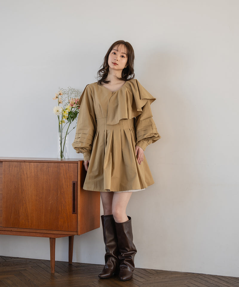 volume sleeve tunic onepiece / ボリュームスリーブフリルチュニックワンピース