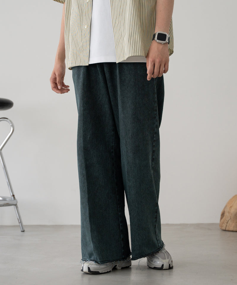 【新色追加】【selleglant｜セレグランテ】CUT OFF WIDE STRAIGHT DENIM PANTS/カットオフワイドストレートデニムパンツ