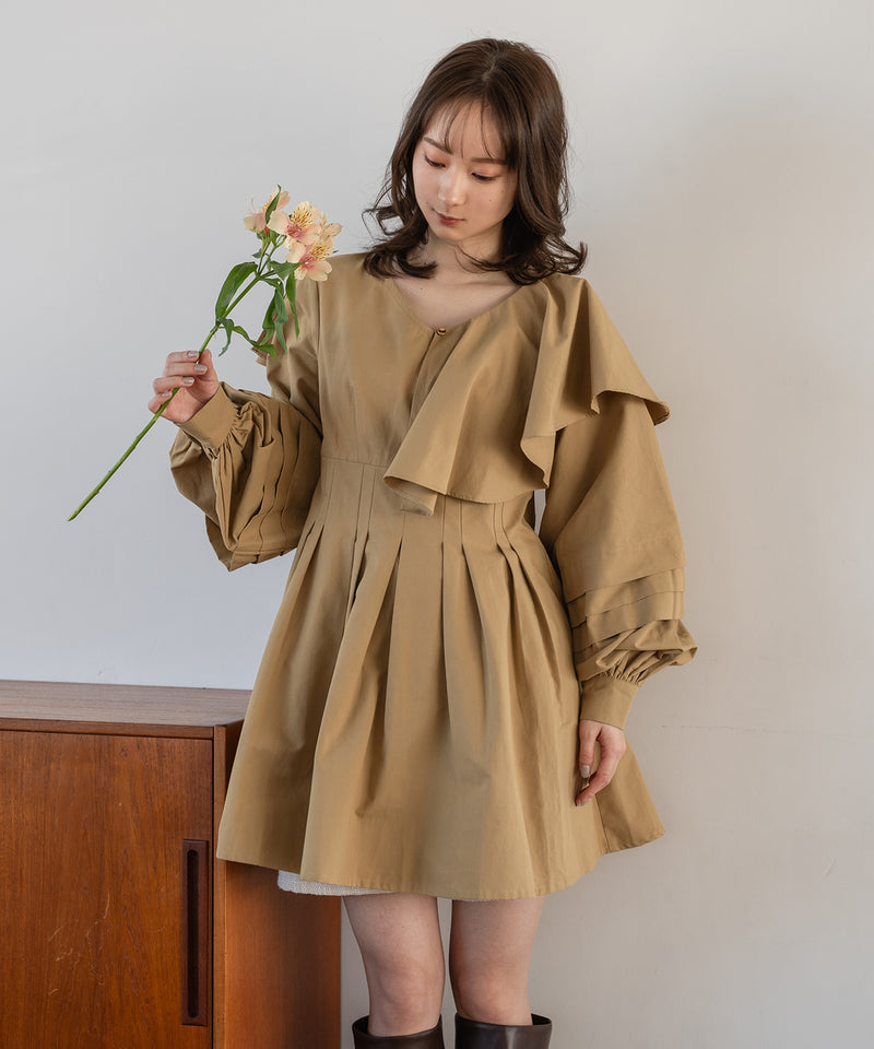 volume sleeve tunic onepiece / ボリュームスリーブフリルチュニックワンピース