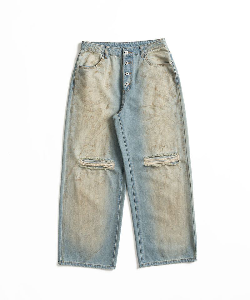 WIDE LOOSE DAMAGE MUD DENIM/ワイドルーズダメージマッドデニム