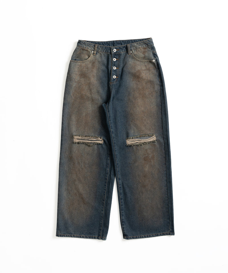 WIDE LOOSE DAMAGE MUD DENIM/ワイドルーズダメージマッドデニム