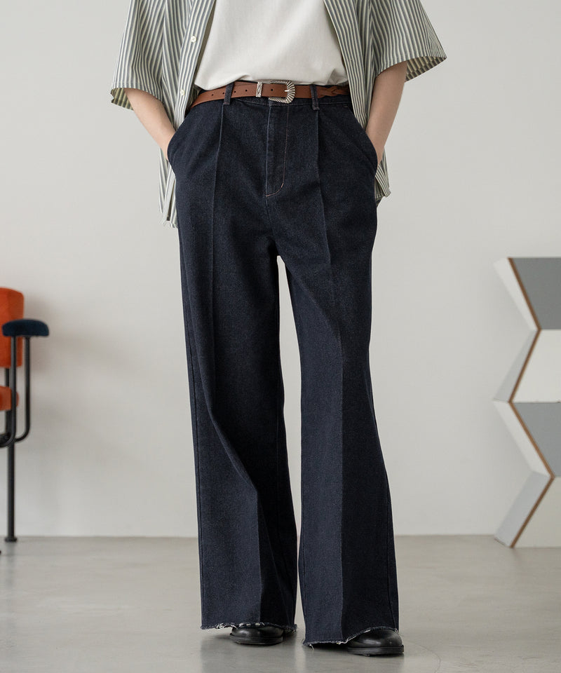 【新色追加】【selleglant｜セレグランテ】CUT OFF WIDE STRAIGHT DENIM PANTS/カットオフワイドストレートデニムパンツ