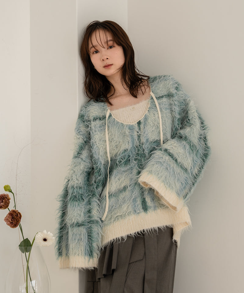 check shaggy knit pullover  / チェックシャギーニットプルオーバー