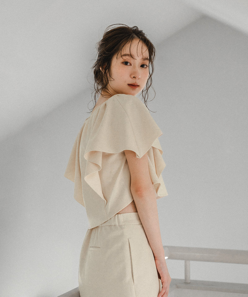 linen blend frill tops / リネンブレンドフリルトップス