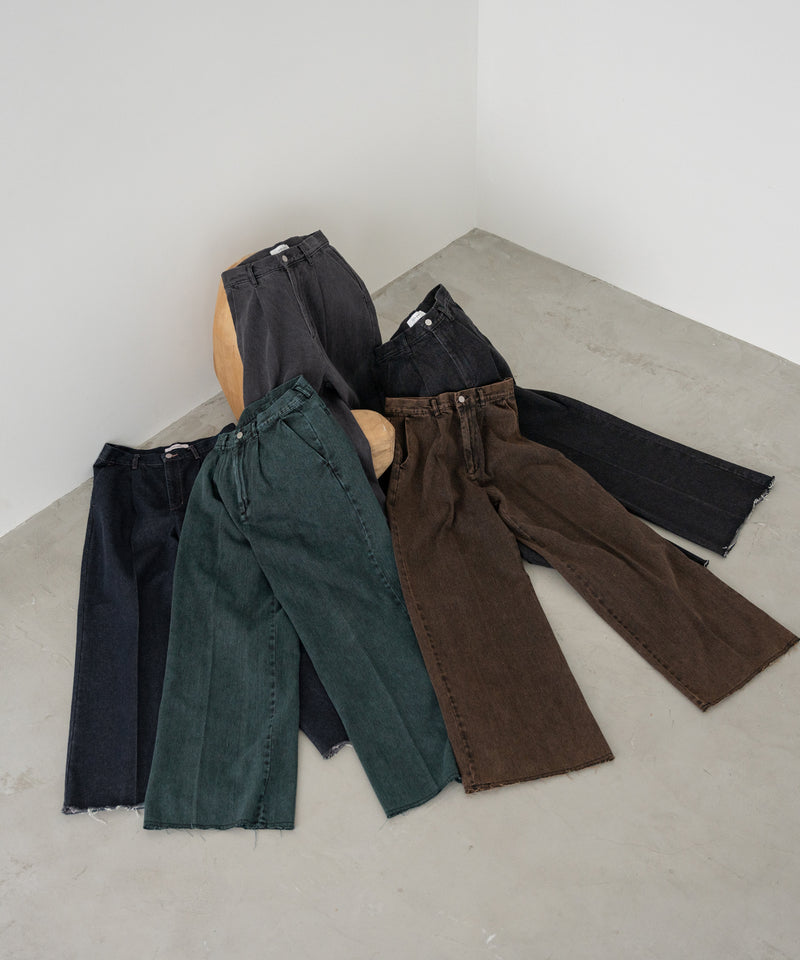 【新色追加】【selleglant｜セレグランテ】CUT OFF WIDE STRAIGHT DENIM PANTS/カットオフワイドストレートデニムパンツ