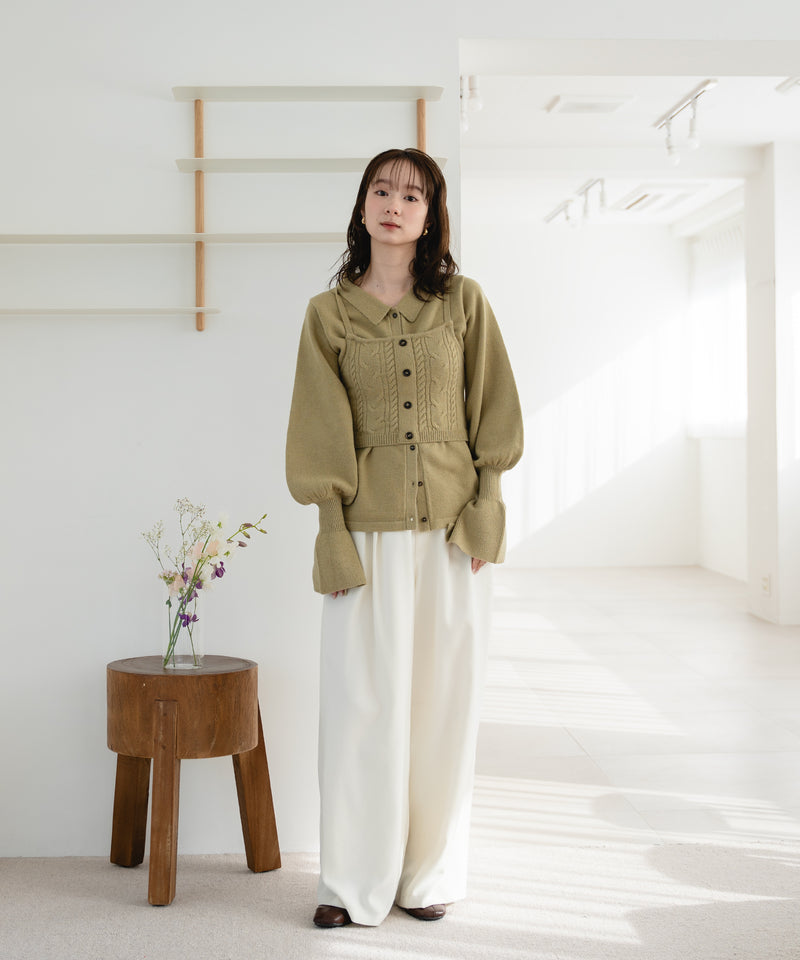 cable knit loose shirt ensemble / ケーブルニットルーズシャツアンサンブル