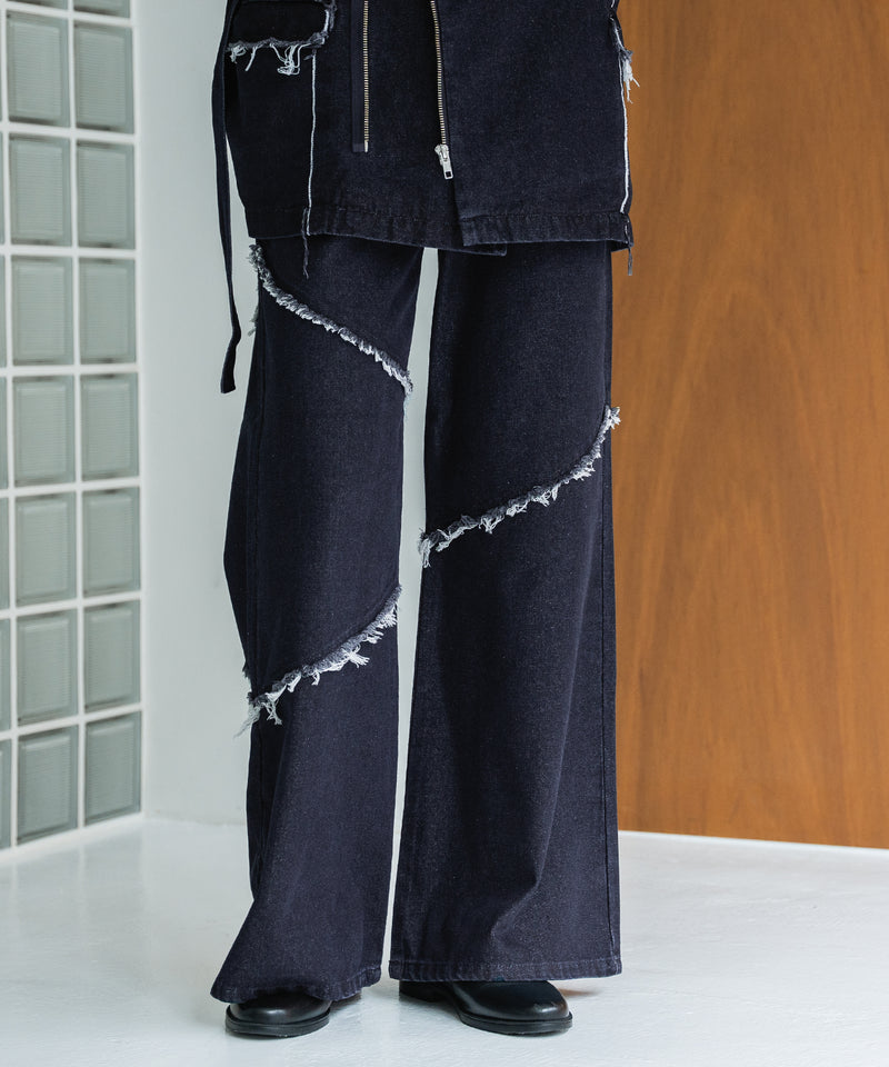 【selleglant｜セレグランテ】FRINGE DENIM WIDE PANTS/フリンジデニムワイドパンツ