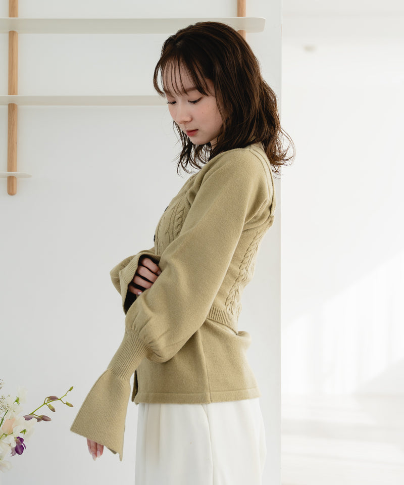 cable knit loose shirt ensemble / ケーブルニットルーズシャツアンサンブル