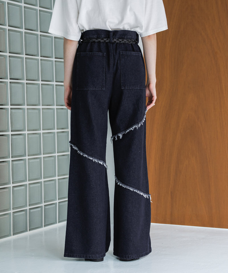 【selleglant｜セレグランテ】FRINGE DENIM WIDE PANTS/フリンジデニムワイドパンツ