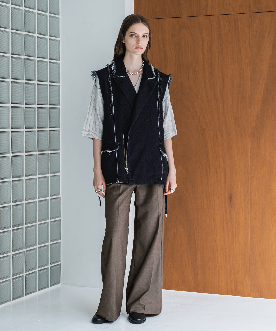 selleglant｜セレグランテ】FRINGE DENIM DOUBLE GILET VEST/フリンジ 