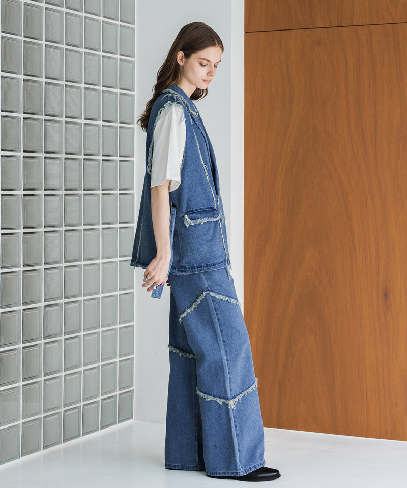 【selleglant｜セレグランテ】FRINGE DENIM WIDE PANTS/フリンジデニムワイドパンツ