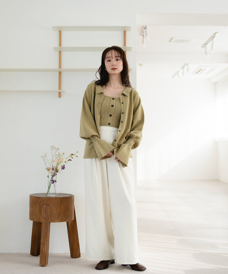 cable knit loose shirt ensemble / ケーブルニットルーズシャツアンサンブル