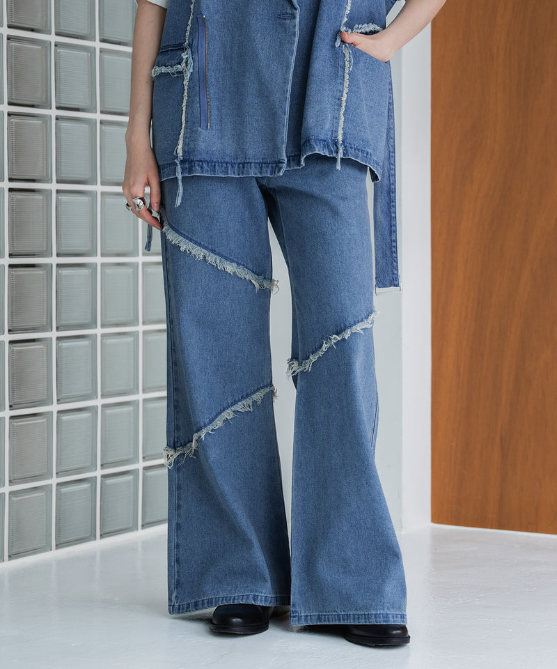 【selleglant｜セレグランテ】FRINGE DENIM WIDE PANTS/フリンジデニムワイドパンツ