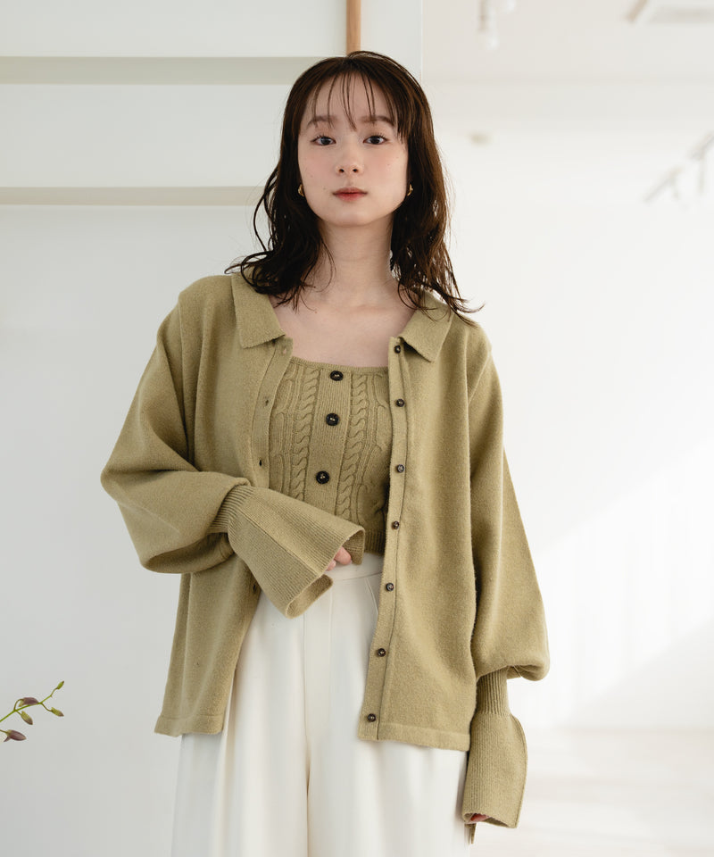 cable knit loose shirt ensemble / ケーブルニットルーズシャツアンサンブル