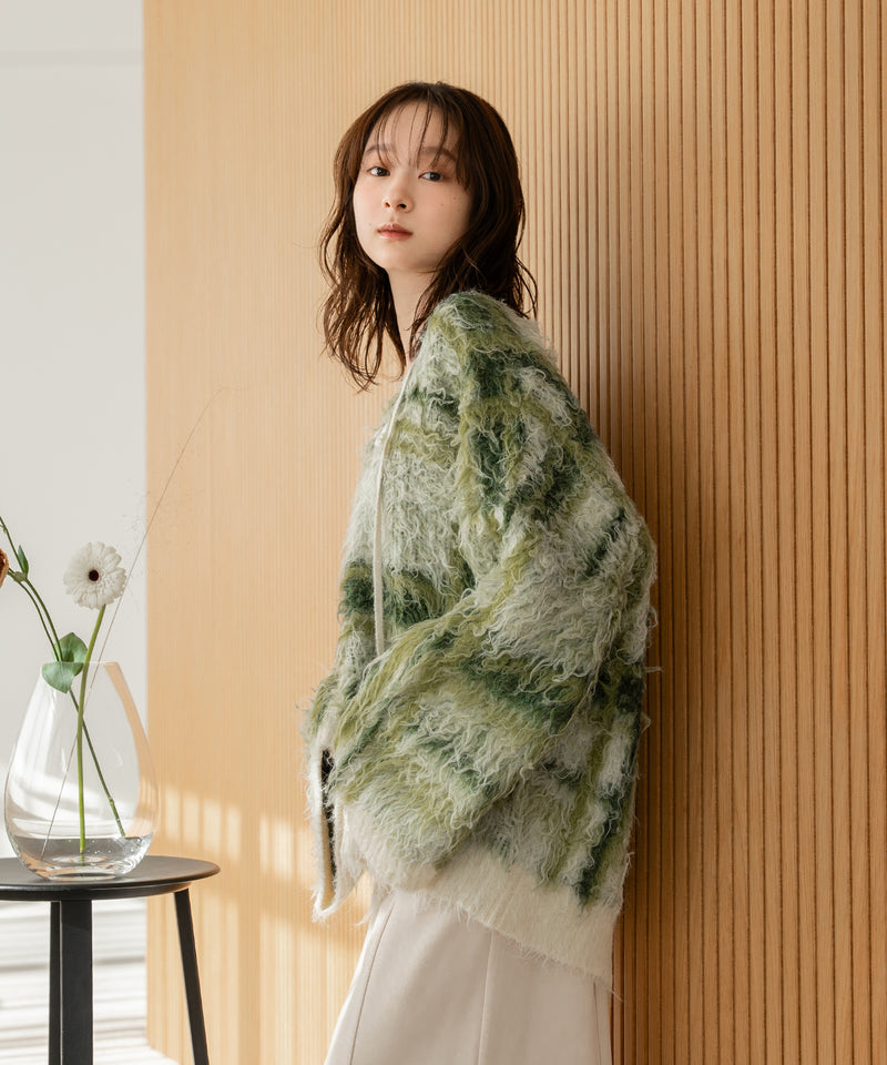 check shaggy knit pullover  / チェックシャギーニットプルオーバー