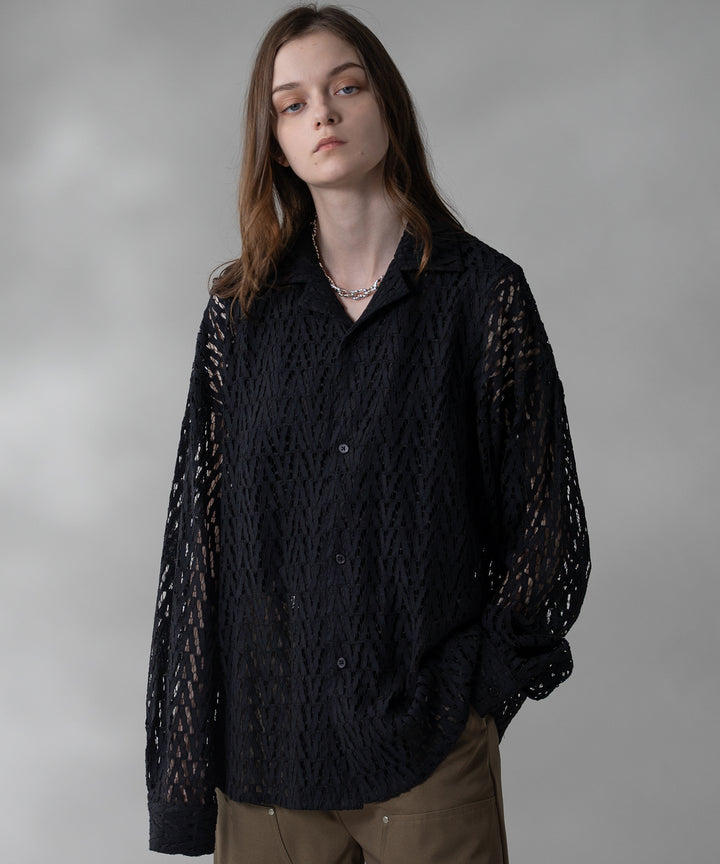 selleglant｜セレグランテ】CORD LACE OPEN COLLAR SHEER SHIRT