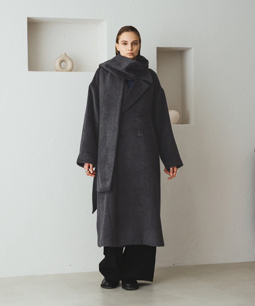 selleglant｜セレグランテ】DOUBLE BRESTED SHAGGY MUFFLER COAT 