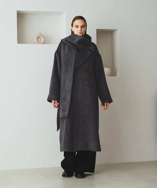 【selleglant｜セレグランテ】DOUBLE BRESTED SHAGGY MUFFLER COAT / ダブルブレストシャギーマフラーコート