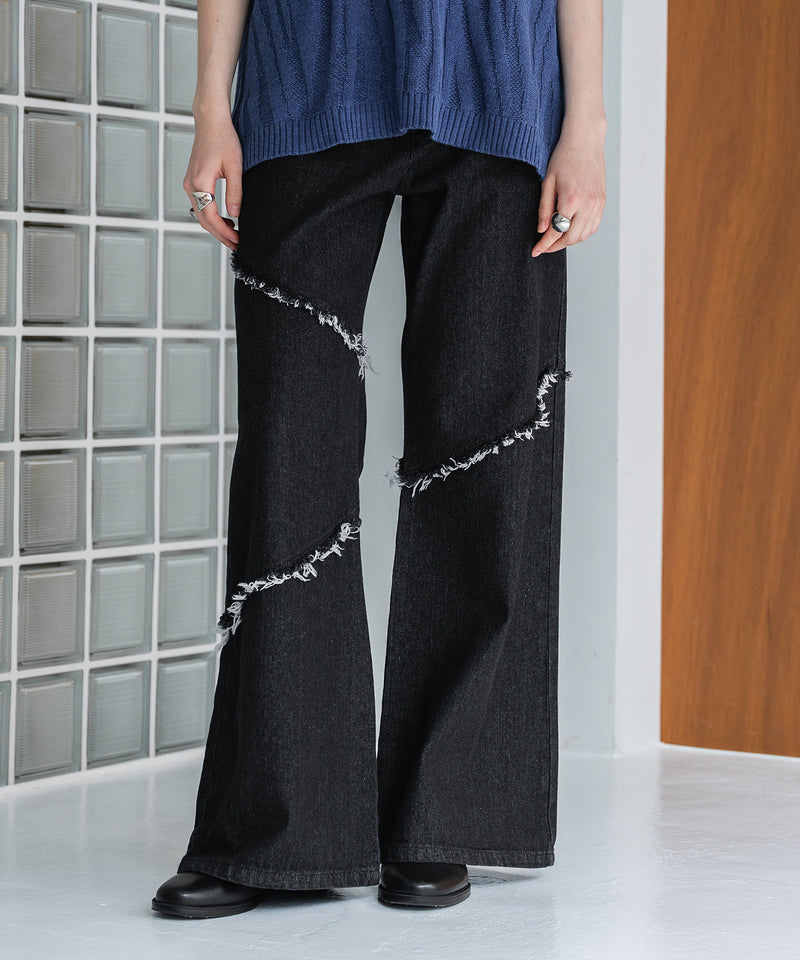 【selleglant｜セレグランテ】FRINGE DENIM WIDE PANTS/フリンジデニムワイドパンツ