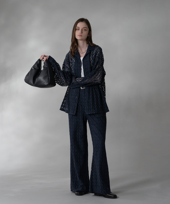 ブラウス シャツ シアーオープンカラーシャツ / Sheer Open Collar Shirt レディース KUUUPY（クーピー）の「Lace Sheer Open Collar Shirt - レース