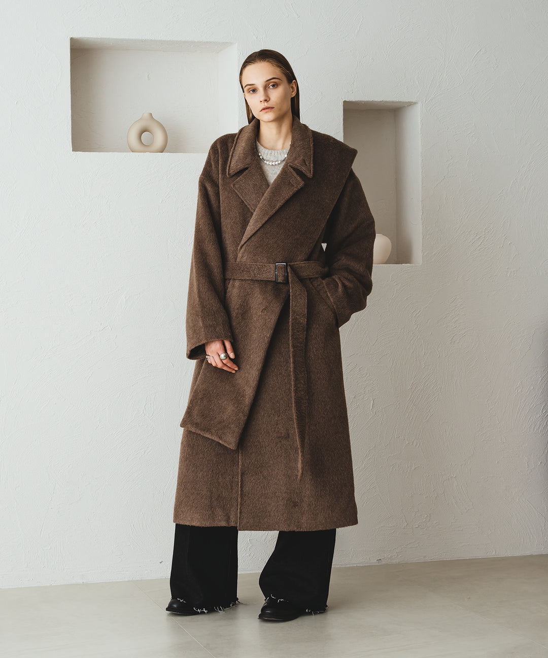 【selle glant 】ダブルブレストシャギーマフラーコート DOUBLE BRESTED SHAGGY MUFFLER COAT / ダブルブレストシャギー