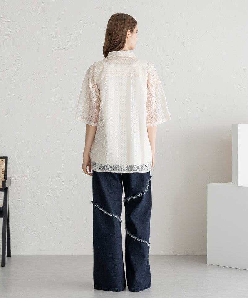 【selleglant｜セレグランテ】LACE SHEER REGULAR SHIRT/レースシアーレギュラーシャツ