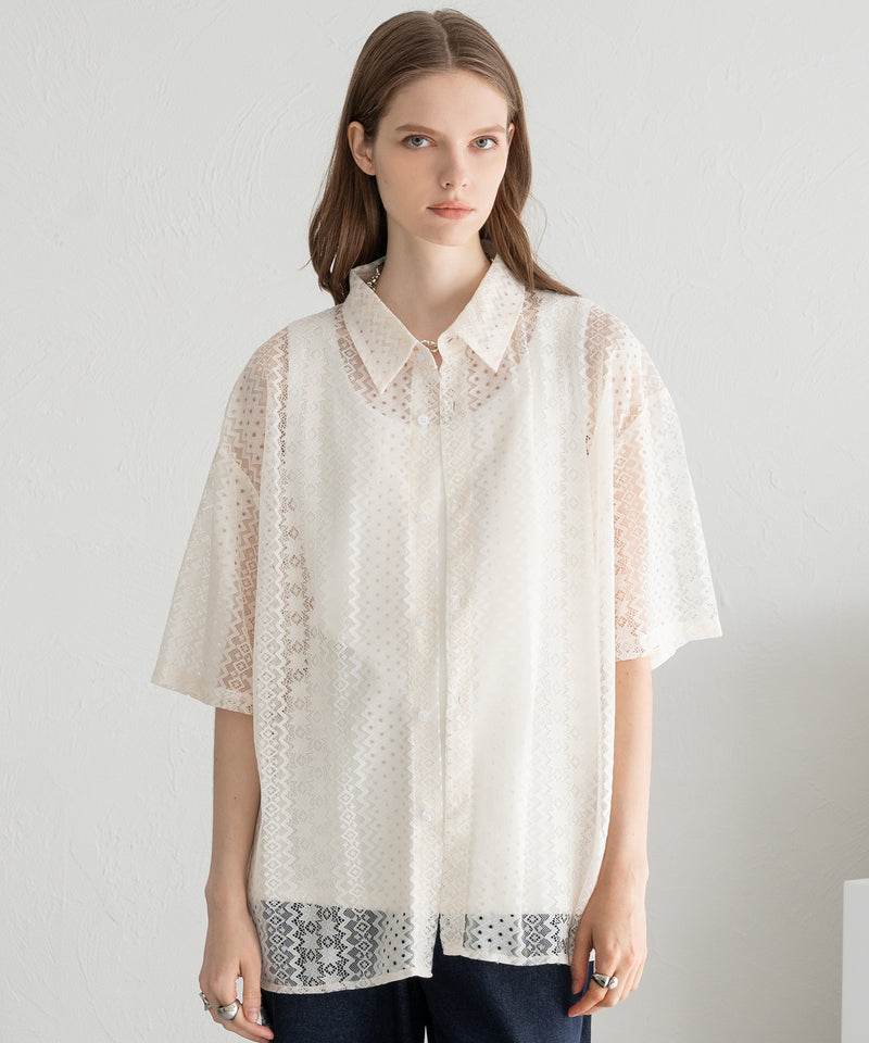 【selleglant｜セレグランテ】LACE SHEER REGULAR SHIRT/レースシアーレギュラーシャツ