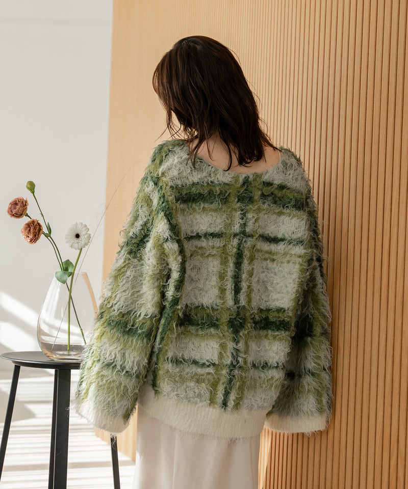 check shaggy knit pullover  / チェックシャギーニットプルオーバー