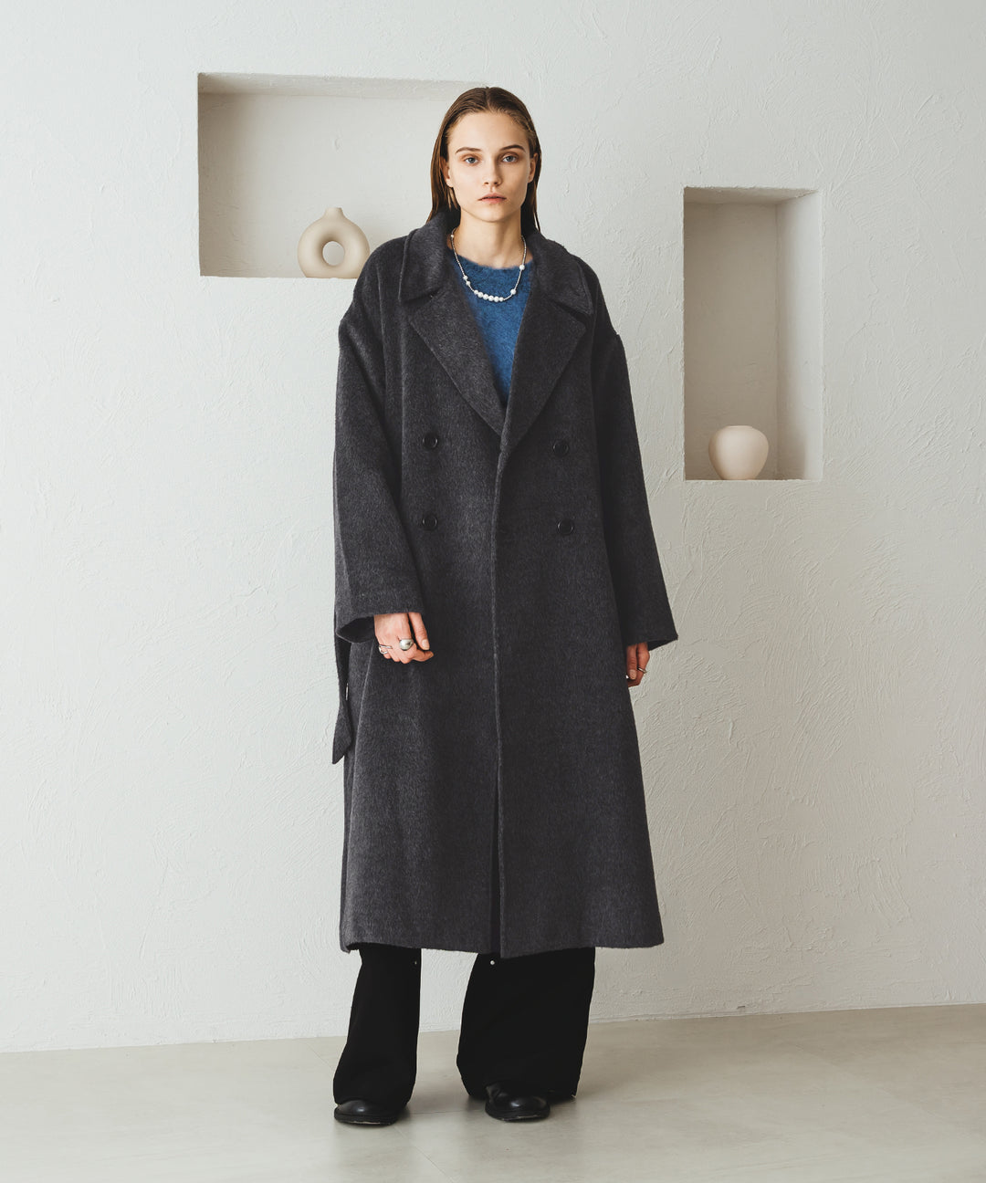 selleglant ダブルブレストシャギーマフラーコート selleglant｜セレグランテ】DOUBLE BRESTED SHAGGY MUFFLER COAT
