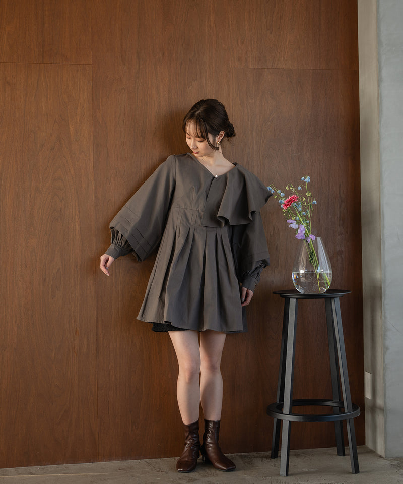 volume sleeve tunic onepiece / ボリュームスリーブフリルチュニックワンピース