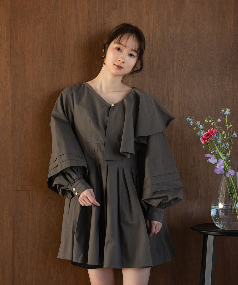 volume sleeve tunic onepiece / ボリュームスリーブフリルチュニックワンピース