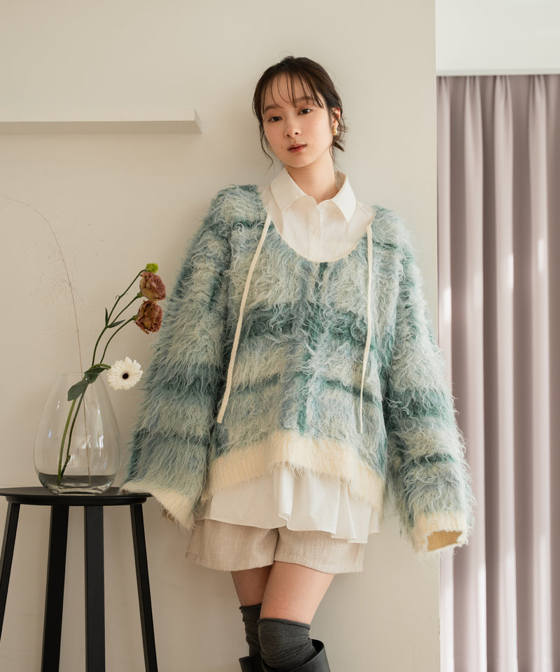 check shaggy knit pullover  / チェックシャギーニットプルオーバー