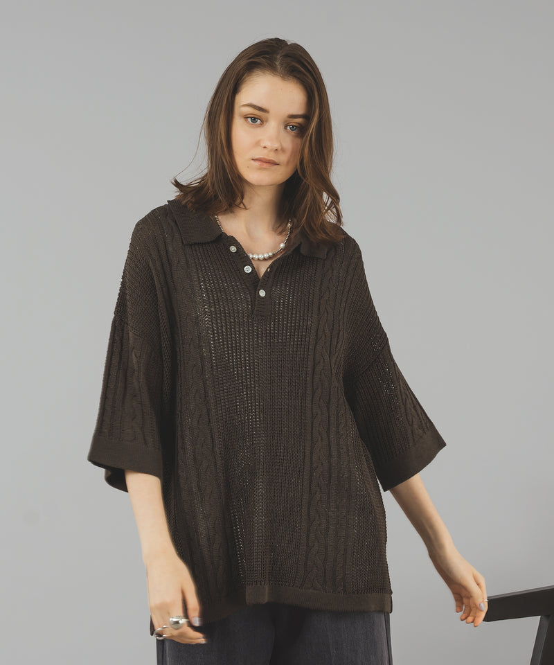 CABLE LINE MESH POLO KNIT/ケーブルラインメッシュポロニット